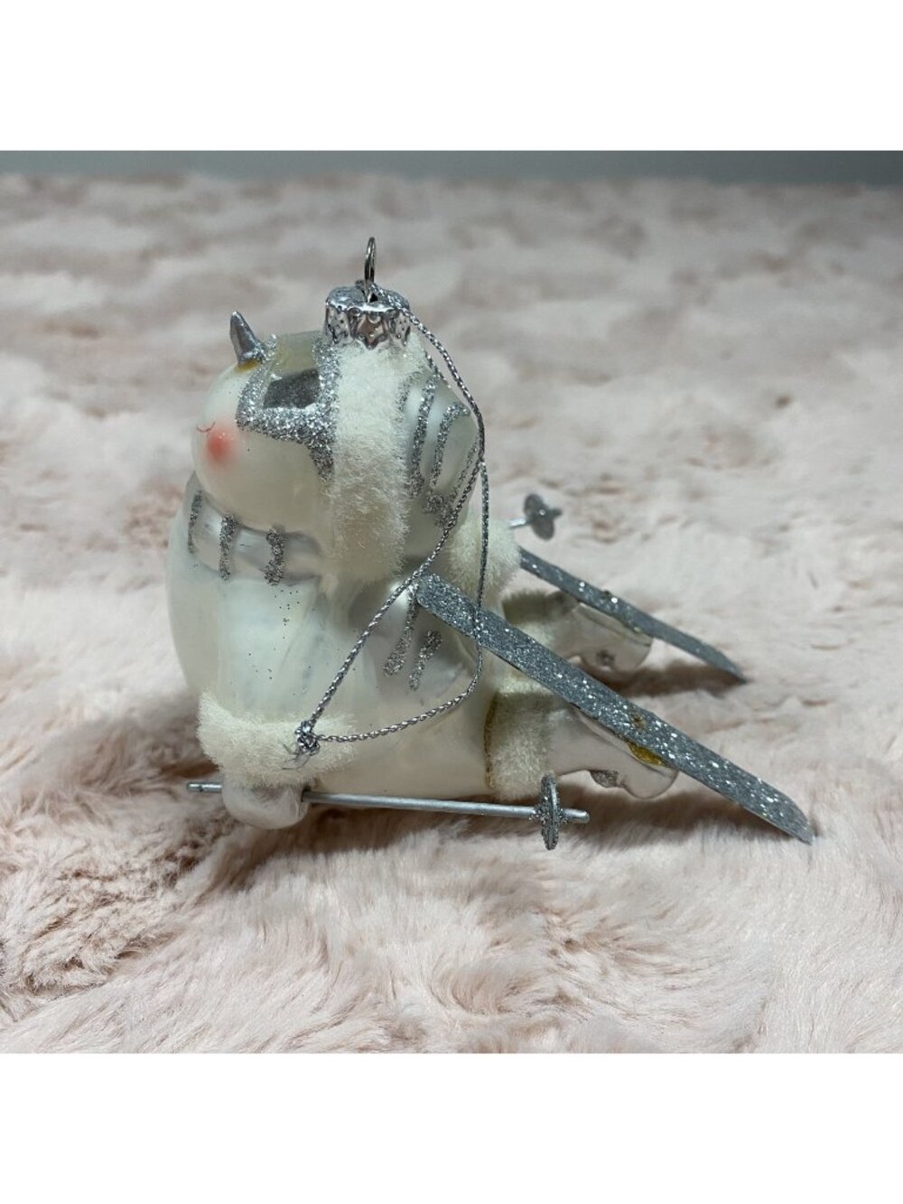 Vintage Glass Ornament Skiing Snowman & Glitter Jumping Skier Skis Goggles